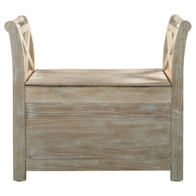 Fossil Ridge Accent Bench Whitewash - Signature Design by Ashley: Modern Storage Ottoman, Entryway Furniture