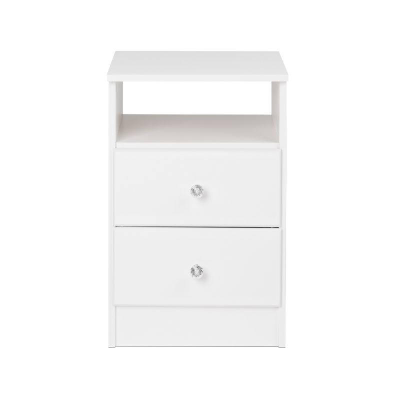 Astrid 2 Drawer Nightstand with Crystal Knobs White - Prepac: Modern Style, Open Shelf Storage