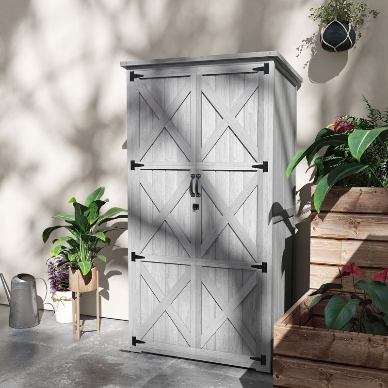Outsunny Outdoor 3 ft. W x 2 ft. D Wood Vertical Tool Shed