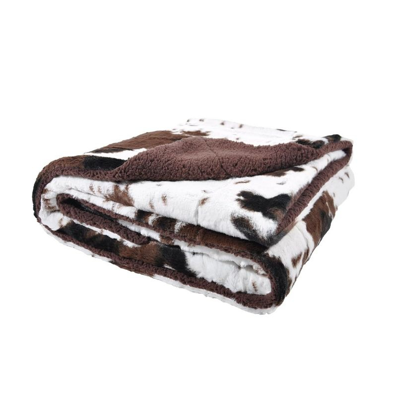 Tadpoles Double Layer Throw Blanket - Faux Shearling Cowhide Print | 50" x 60" | 100% Super Soft Plush Polyester Microfiber