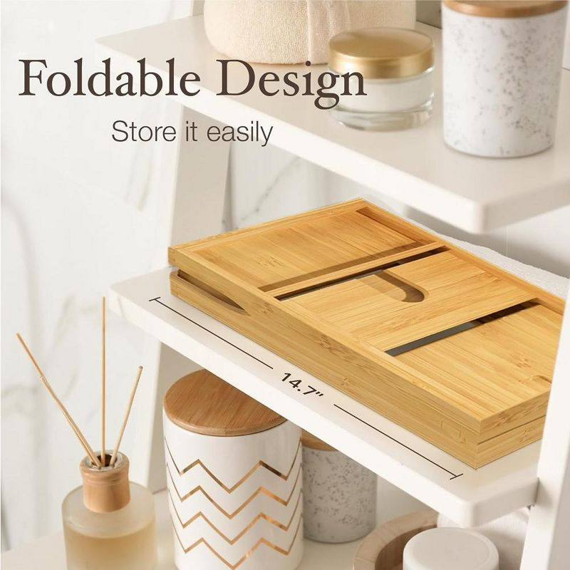 Bathtub Tray for Tub - Bamboo Expandable Bath Tray with Wine, Book & Tablet Holder, Luxurious Tub Tray, Bath Caddy, Foldable, Christmas Gift (Natural)