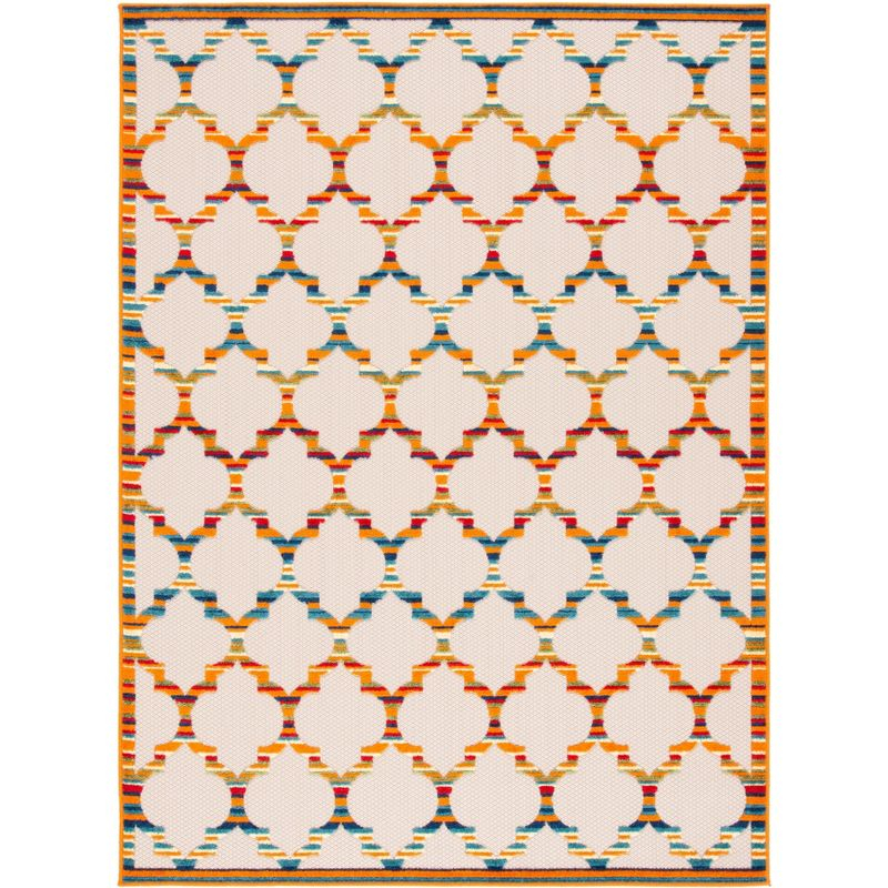 Cabana CBN333 Power Loomed UV Resistant Indoor/Outdoor Area Rug - Ivory/Orange - 4'5"x6'5" - Safavieh