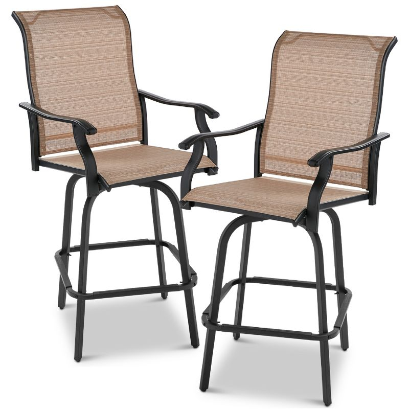 Best Choice Products Set of 2 Outdoor Swivel Bar Stools, Patio Barstool Chairs w/ 360 Rotation, All-Weather Mesh - Tan