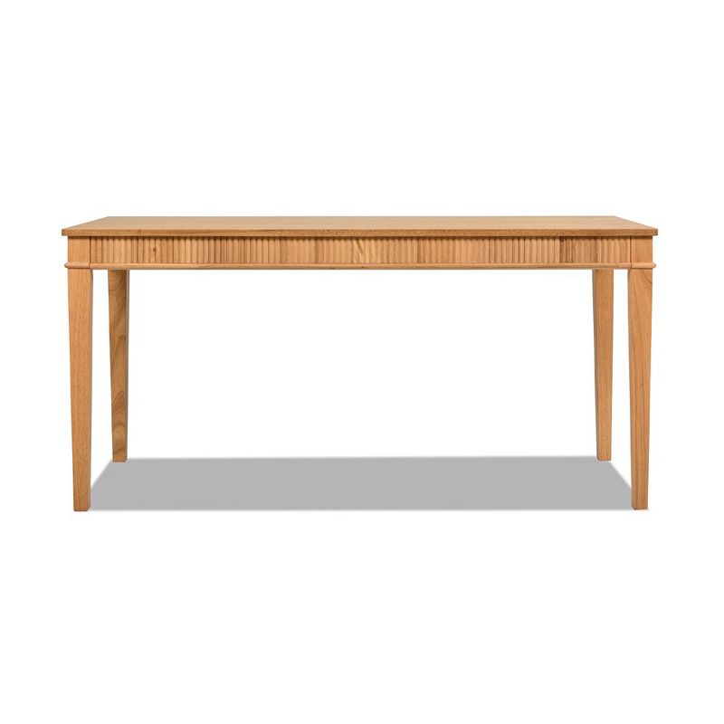 Dumont Modern Farmhouse 1-Drawer Fluted Home Office Writing Desk, Natural Blonde Solid Rubberwood & Rubberwood Veneer