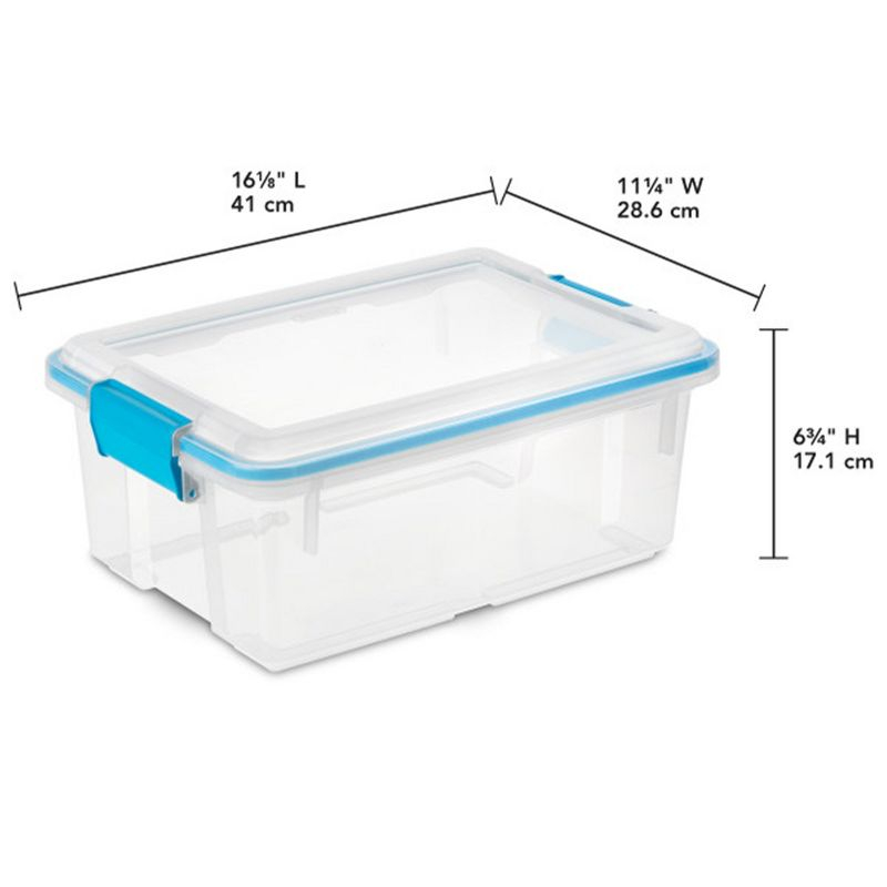 Sterilite 12 Qt Gasket Box, Stackable Storage Bin with Latching Lid and Tight Seal Plastic Container to Organize Basement, Clear Base and Lid, 12-Pack