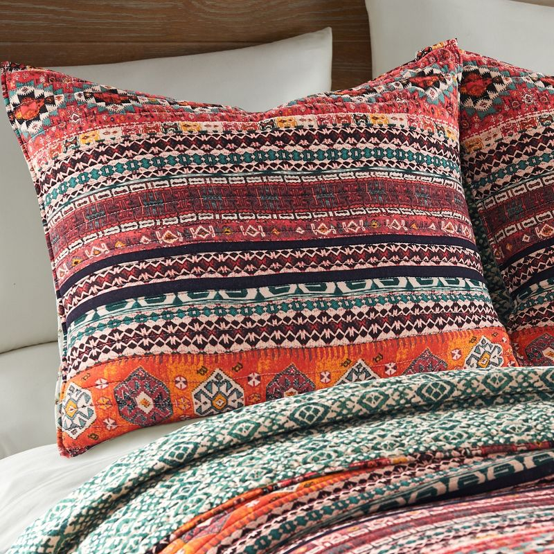 Vista Aztec Stripe Quilt Set - Full/Queen Quilt and Two Standard Pillow Shams Orange, Green, Black - Levtex Home