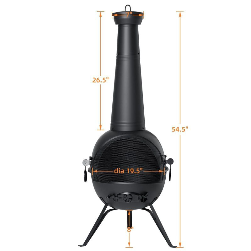 SINGLYFIRE 55 Inch High Fire Pit Fireplace with Chiminea Cover Rust-Free Iron Black
