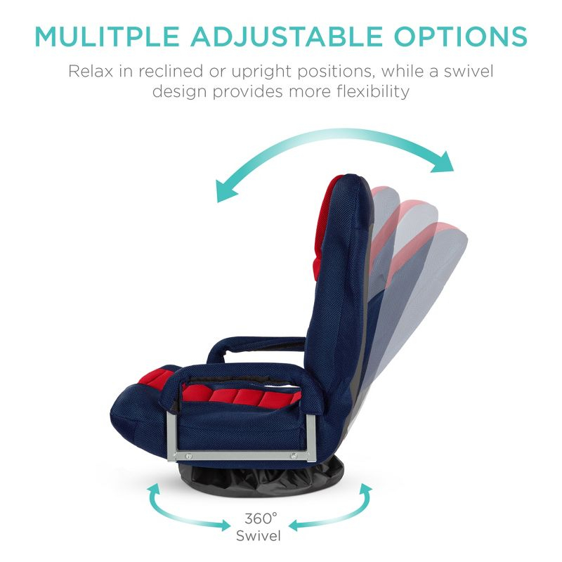 Best Choice Products 360-Degree Swivel Gaming Floor Chair w/ Armrest Handles, Foldable Adjustable Backrest - Blue/Red