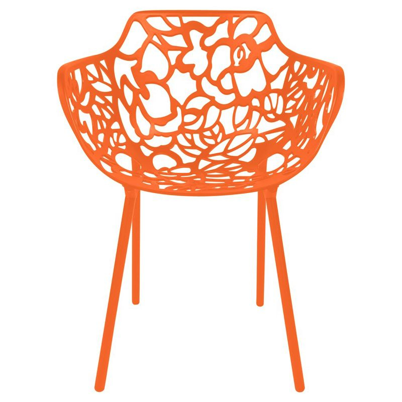 LeisureMod Devon Aluminum Stackable Outdoor Dining Armchair Set of 2, Orange
