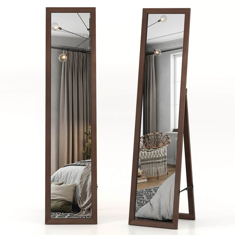 Tangkula 61" x 14.5" Full Length Mirror w/ Stand Solid Wood Frame Full Body Mirror