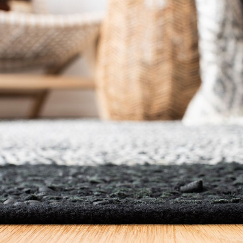 Vintage Leather VTL387 Hand Woven Indoor Area Rug - Light Grey/Black - 6'x6' - Safavieh.