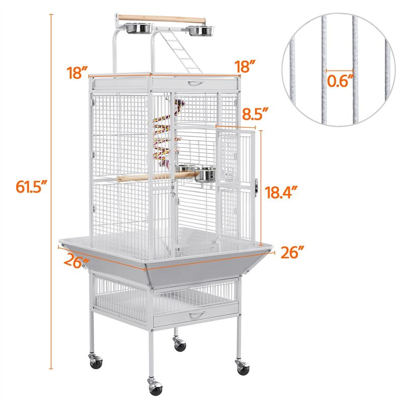 Yaheetech 61.5'' Play Top Parrot Cage Rolling Metal Bird Cage White