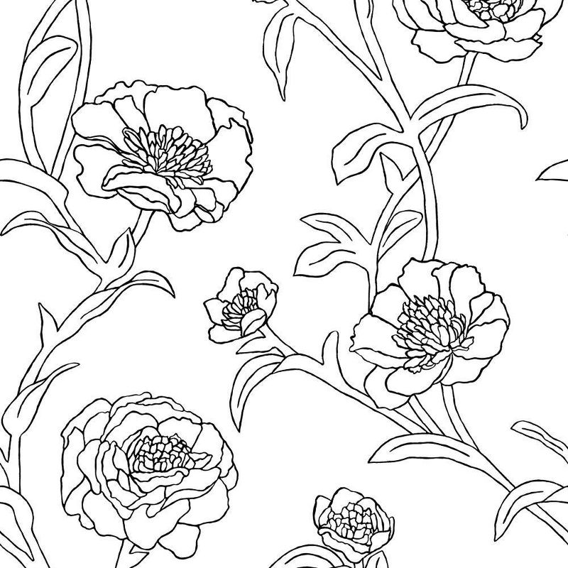 Tempaper & Co. Peonies Removable Peel and Stick Wallpaper, Black and White Floral, 56 sq. ft.: Vinyl Self-Adhesive Botanical Decor
