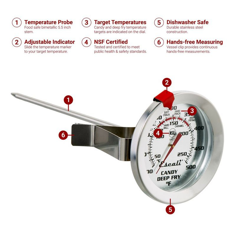 Escali Candy and Deep Fry Dial Thermometer 5.5" Probe