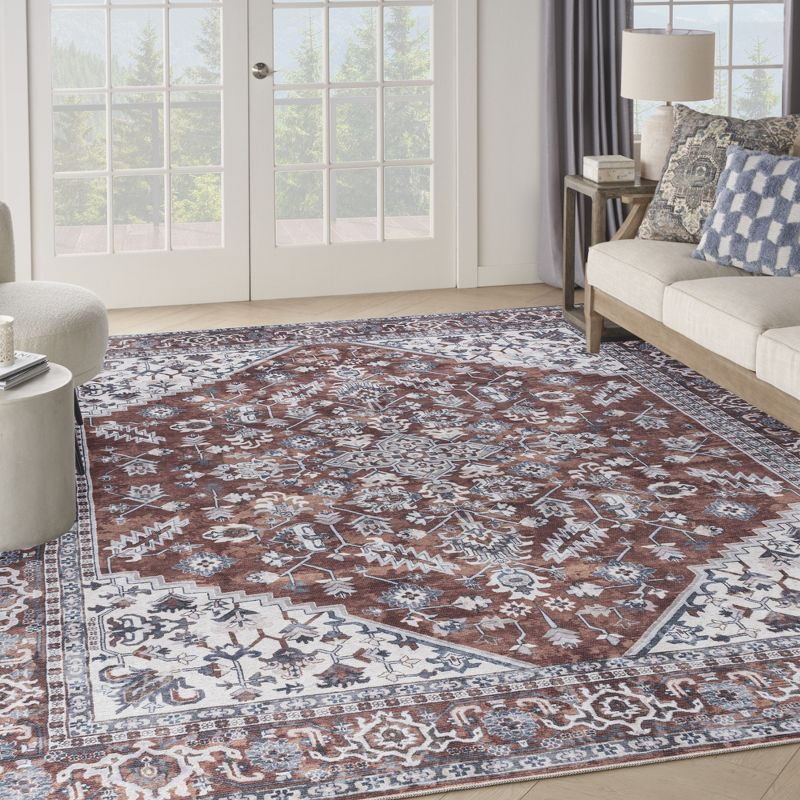 Nourison New Concept Washables Vintage Medallion Area Rug Brick Ivory 9'2" x 12'