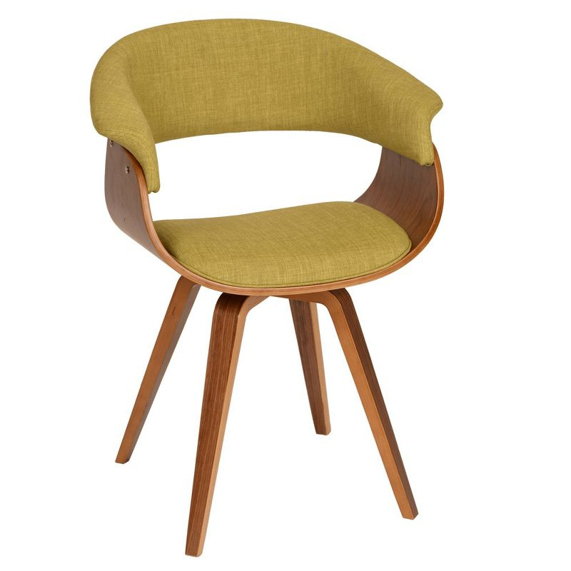 Summer Modern Chair - Green Fabric And Walnut Wood - Armen Living: Polyester Upholstery, Mid-Century Design, Foam Filled