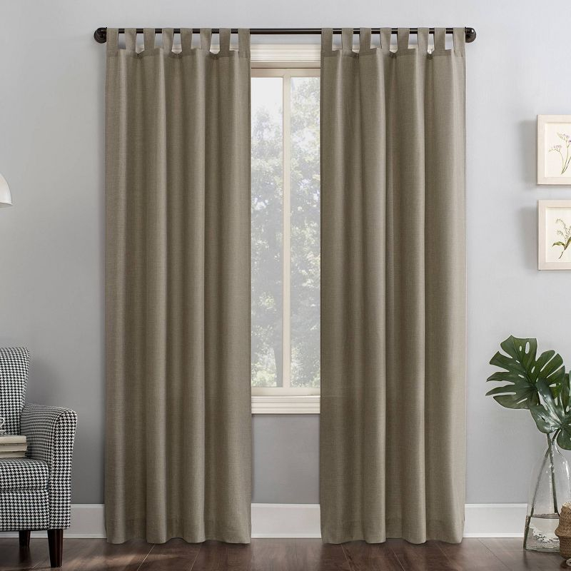 40"x84" No. 918 Light Filtering Semi-Sheer Joshua Heathered Texture Tab Top Curtain Panel Light Brown: Modern Indoor Curtain