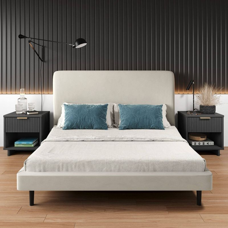 Manhattan Comfort Set of 2 Granville Nightstands with Drawer Dark Gray: UV Painted, Soft Close, Metal Handles