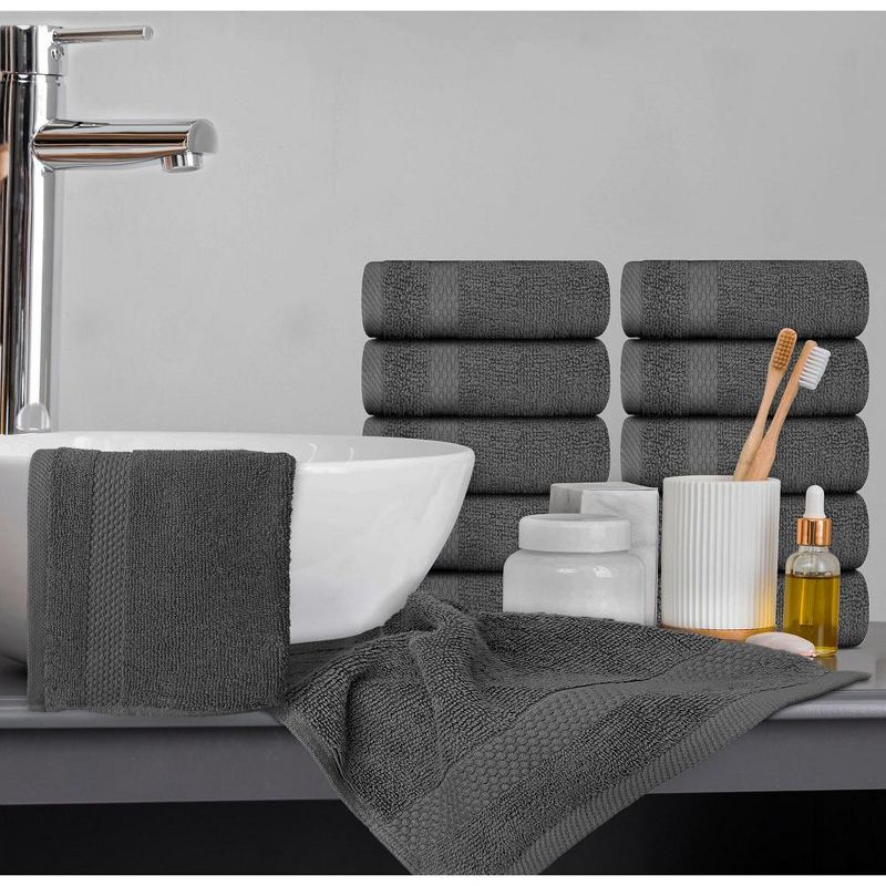 White Classic Luxury 100% Cotton Washcloths Set of 12 - 13x13" Gray