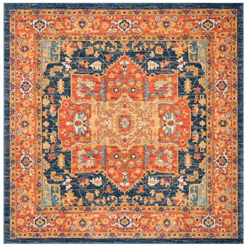 Evoke EVK275 Power Loomed Indoor Area Rug - Blue/Orange - 5'3"x5'3" - Safavieh