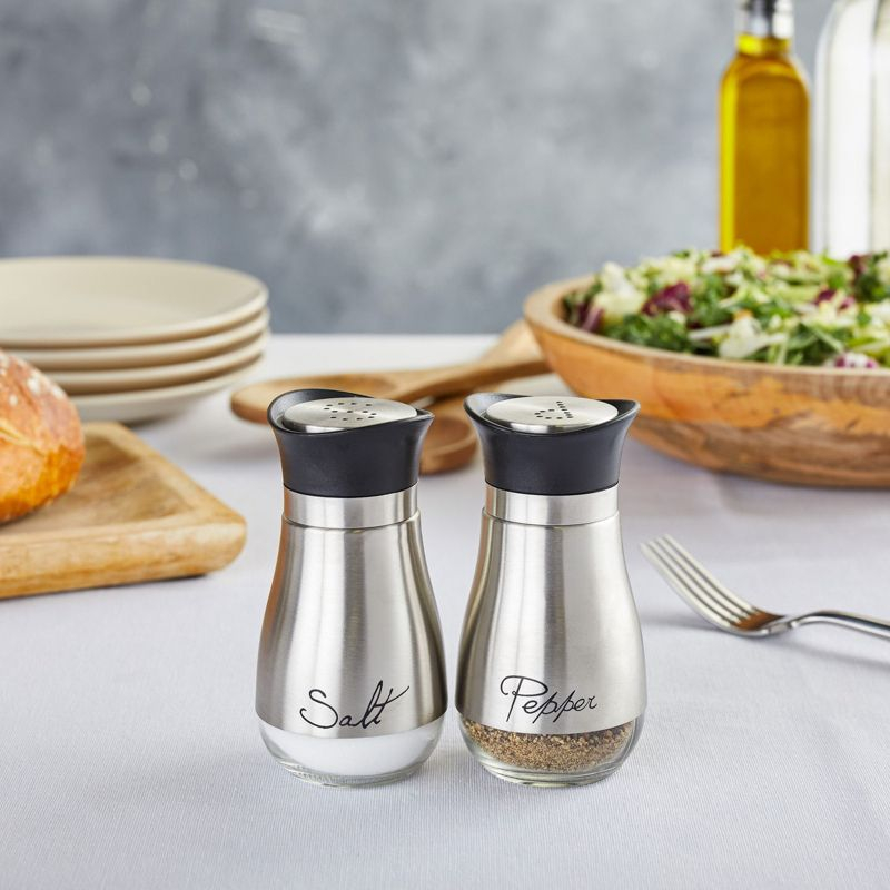 Juvale Stainless Steel Salt and Pepper Shakers Set with Glass Bottom, Perforated "S" and "P" Caps - Modern Kitchen Decor (4oz)
