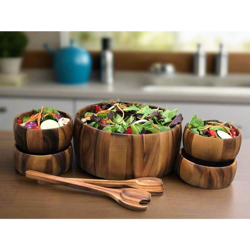 Union Rustic Acacia Wood 7-Piece Salad Bowl Set