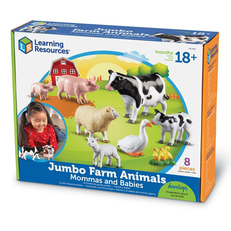 Learning Resources Jumbo Farm Animals Mommas and Babies - 8 Pieces, Ages 18+ months Toddler Learning Toys, Farm Animal Figures for Kids