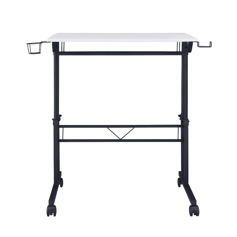 Rolling Writing Desk with Height Adjustable Desktop and Moveable Shelf White - Techni Mobili: Locking Casters, Open Storage