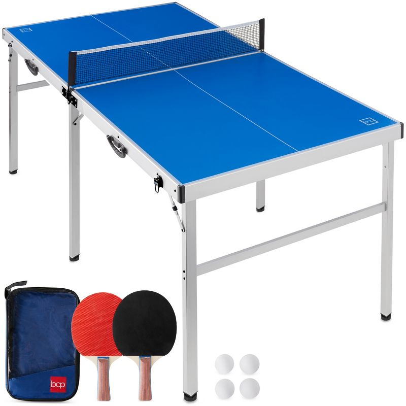 Best Choice Products 6x3ft Portable Ping Pong Table Game Set, Folding Table Tennis w/ 2 Paddles, Balls - Blue