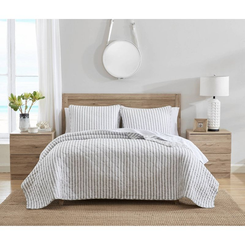 Twin Willow Way Ticking Stripe Quilt & Sham Set Gray - Stone Cottage: Twin Coverlet Set with Pillow Sham