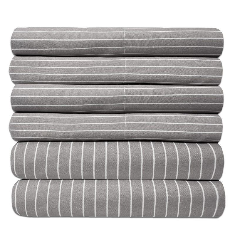 6 Piece Pinstripes Printed Sheet Set, Deluxe Ultra Soft 1500 Series, Double Brushed Microfiber by Sweet Home Collection®- Full, Gray