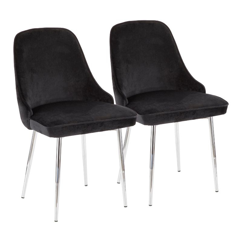 LumiSource Set of 2 Marcel Dining Chairs Black/Chrome: Velvet Upholstery, Metal Legs, No Assembly Required