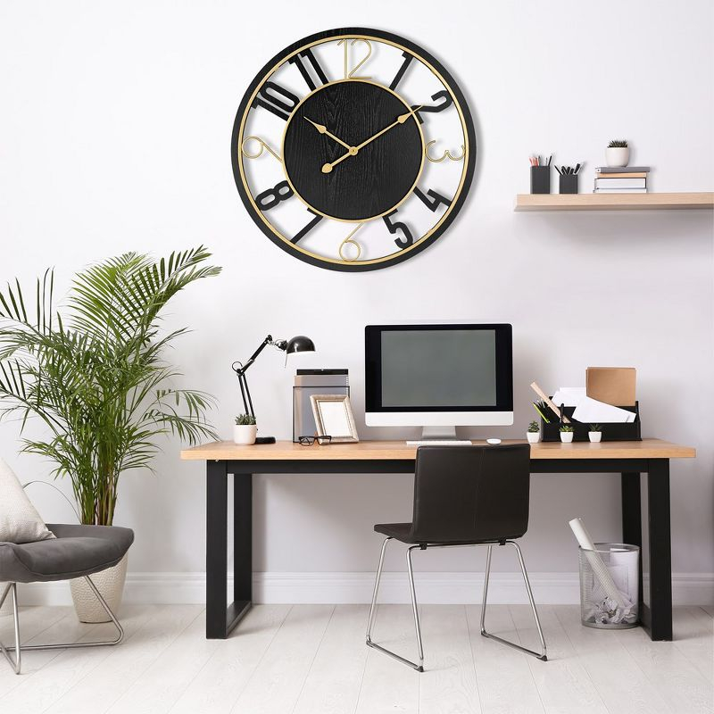 Sorbus 24" Modern Wooden Wall Clock - Sleek Design, Analog Display - Complements Various Styles (Black)