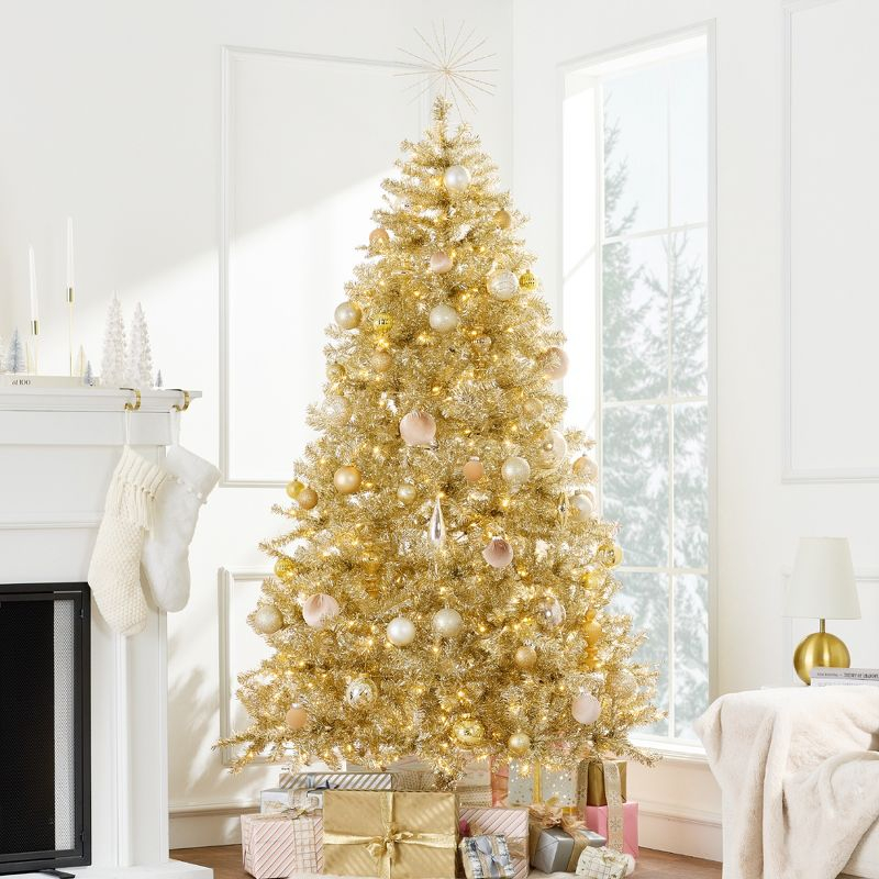 Best Choice Products Prelit 9ft Artificial Tinsel Christmas Tree Festive Holiday Decoration w/ 2,097 Tips - Gold