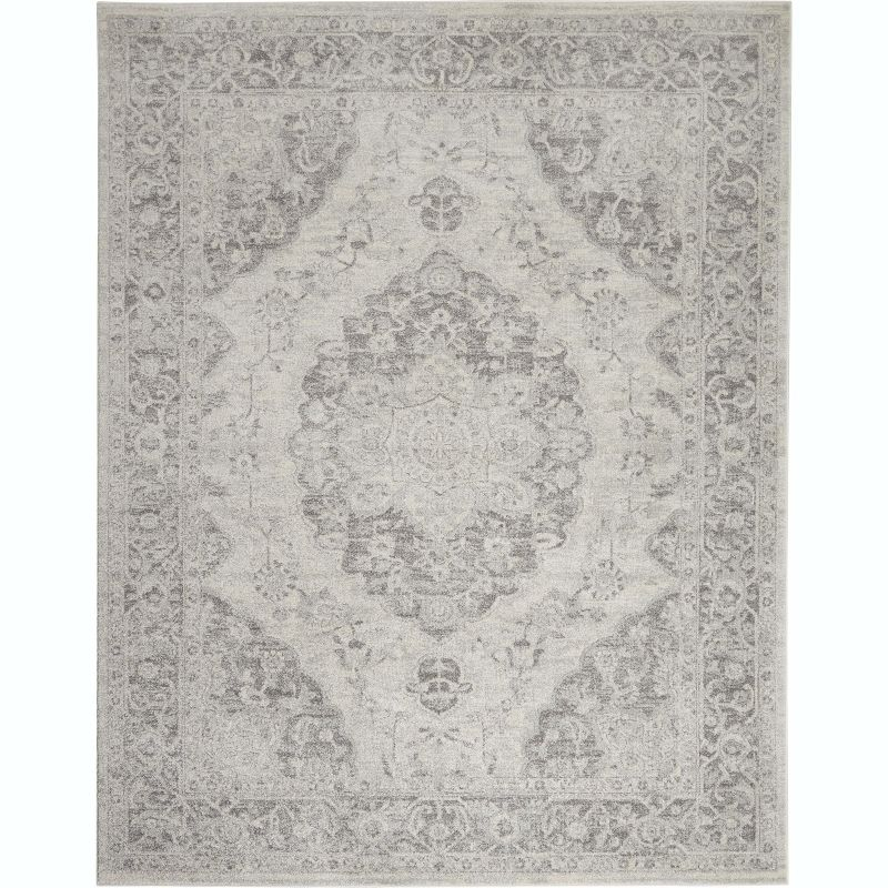 Nourison Tranquil Vintage Persian Center Medallion Area Rug Ivory Grey 8'10" x 11'10"