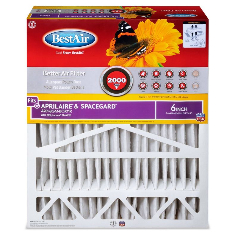 BestAir 2pk 20" x 25" x 6" Aprilaire & Spacegard Box Replacement Air Furnace Filter MERV 11: Space-Gard 2200, EPA Certified