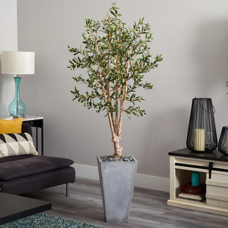 72" Artificial Olive Tree in Stone Planter - Nearly Natural: Indoor Faux Plant, No Maintenance Required