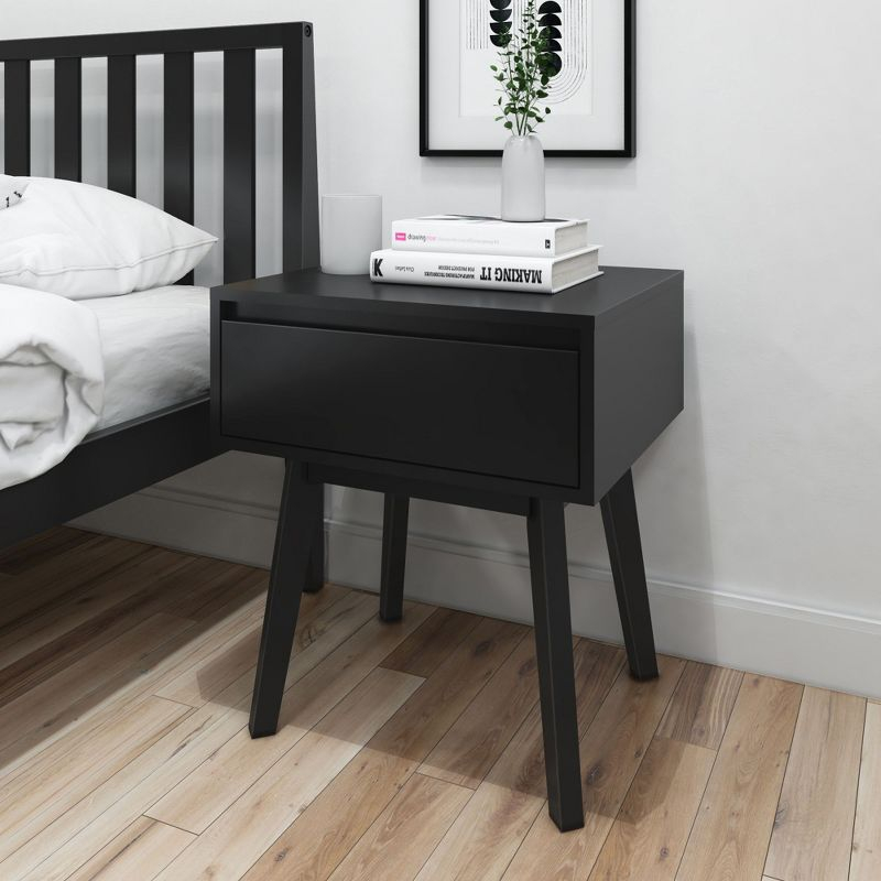 Plank+Beam Solid Wood Nightstand with Storage Drawer, Modern Small End Table, Black