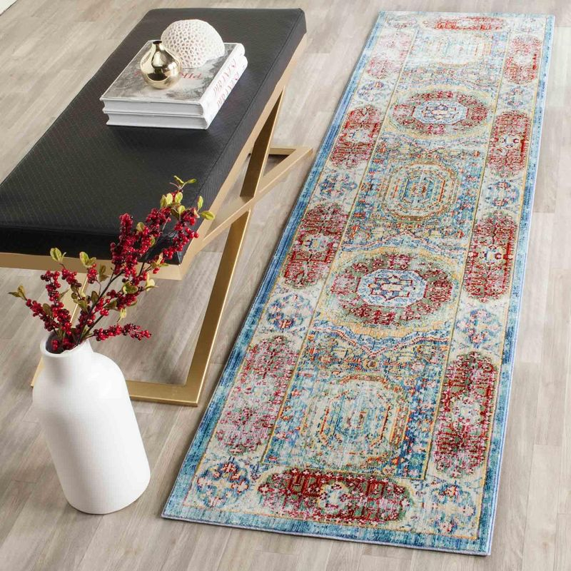 Valencia VAL111 Power Loomed Indoor Runner Rug - Blue/Multi - 2'3"x10' - Safavieh