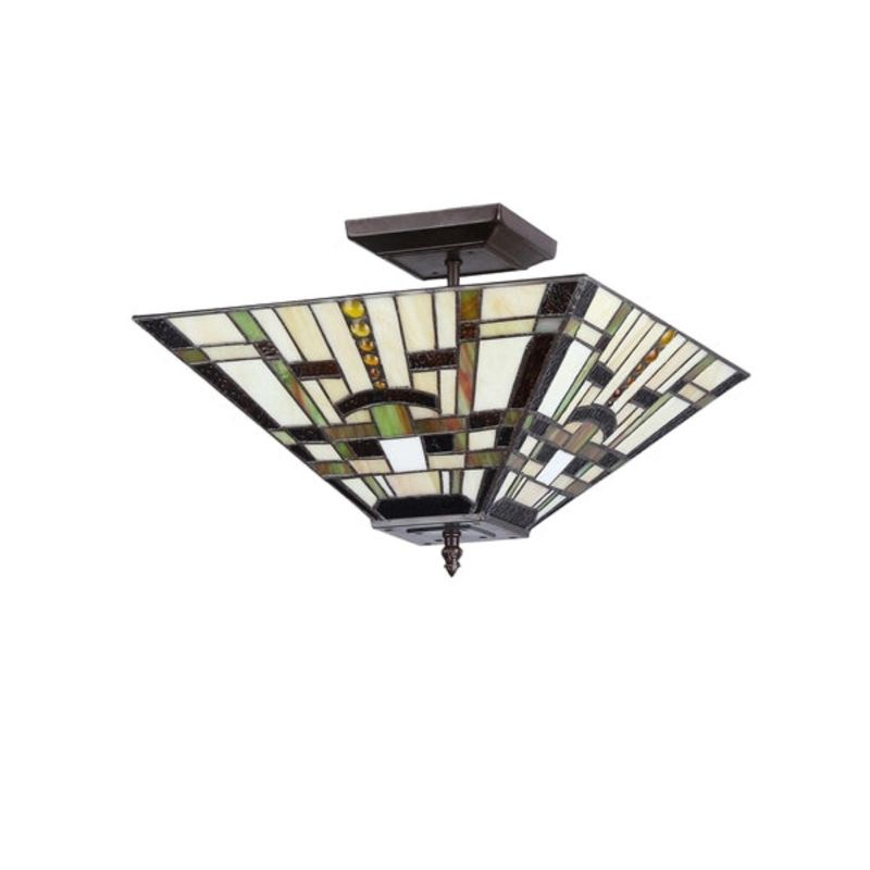 Chloe Lighting Farley Tiffany-Style Mission 2 Light Semi-Flush Ceiling Fixture 14" Shade