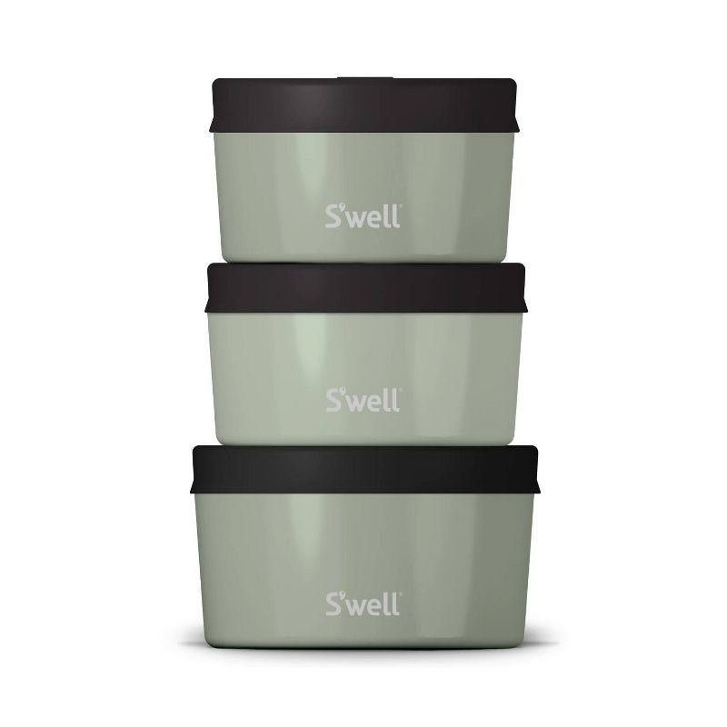S'well Food Storage Canister Set Sage: Stainless Steel, 3-Piece Kitchen Set, Dishwasher-Safe, Silicone Lids
