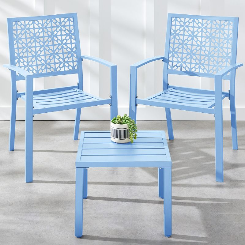 Best Choice Products 3-Piece Stackable Patio Bistro Set, Outdoor Chat Furniture w/ 2 Chairs, Table - Sky Blue