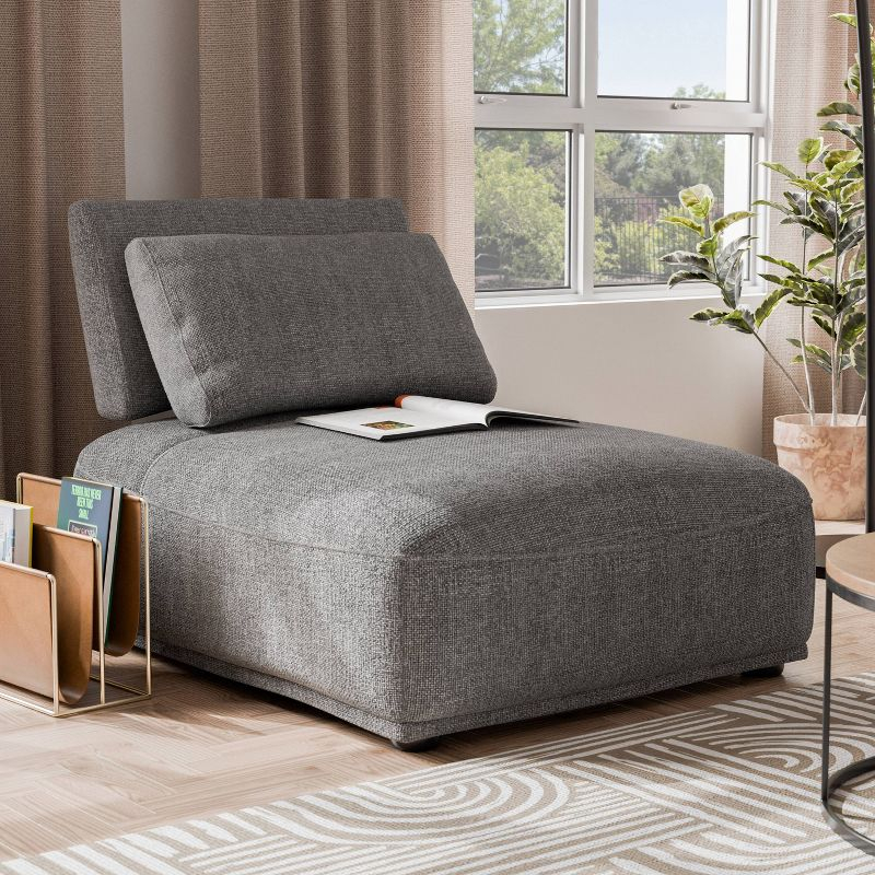 HOMES: Inside + Out Povoa Modern Modular Trapezoidal Armless Chair Chenille with Extendable Backrest Gray