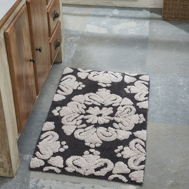 Better Trends Medallion 100% Cotton Tufted Non- Slip Backing 3 PC (17"x24"|21"x34"|24"x40") Bath Rug Set - Charcoal