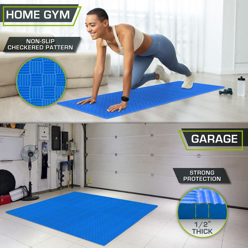 ProsourceFit Checkered Puzzle Exercise Mat 1/2-in, Blue, 24 Sq Ft - 6 Tiles