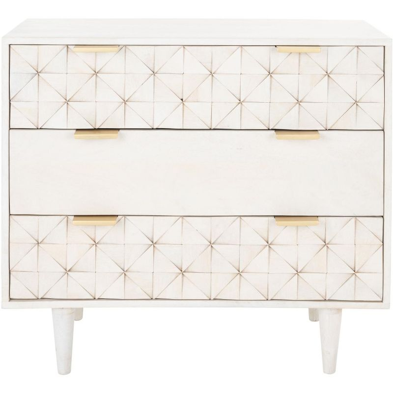 Zinnia 3 Drawer Chest - White Washed/Brass - Safavieh