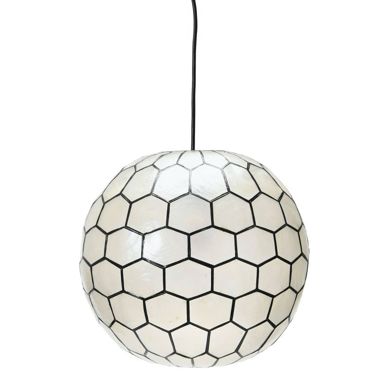 Storied Home 14"x13" Capiz Honeycomb Globe Pendant Light Capiz White Seashells Black: Artisan Crafted, ETL & UL Listed