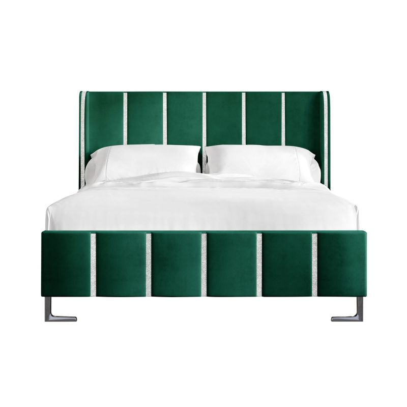 ChaletPosh Full Size Upholstered Bed in Green Velvet