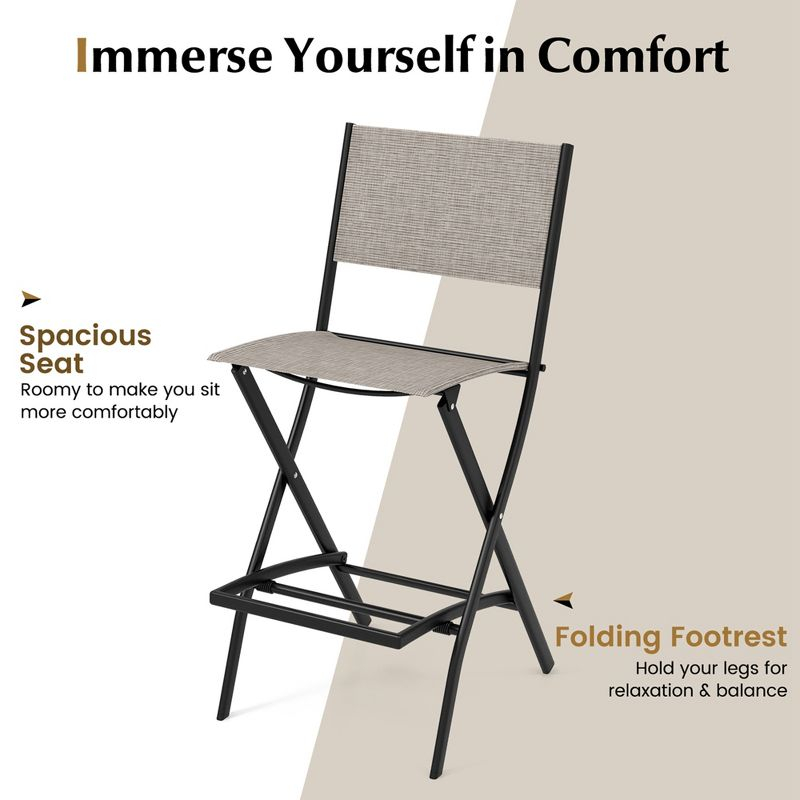 Costway Set of 4 Outdoor Bar Chair Folding Bar Height Stool with Metal Frame Coffee