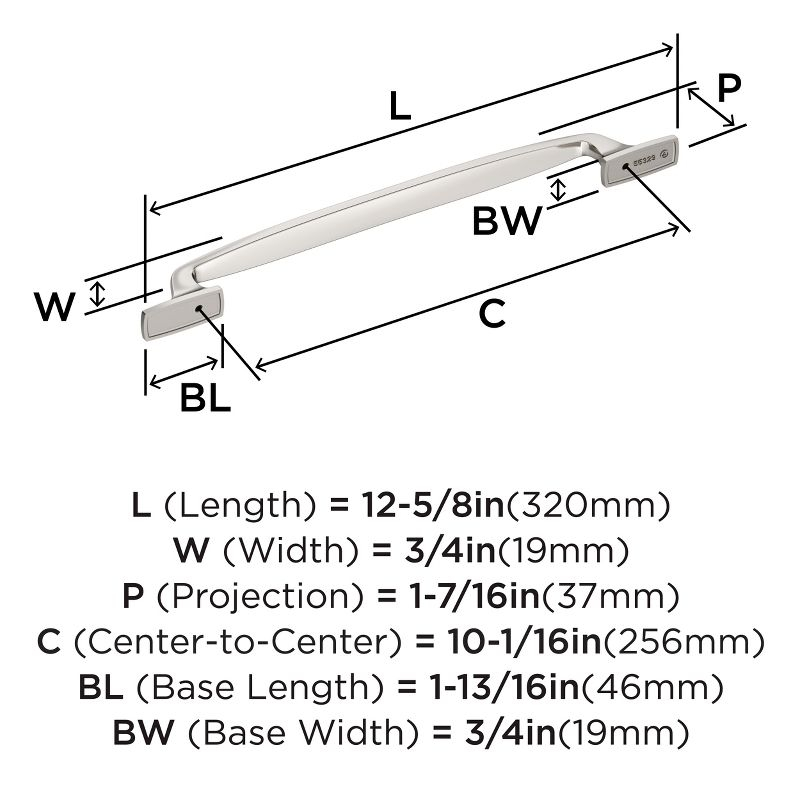 Amerock Highland Ridge 10-1/16 inch (256mm) Center-to-Center Polished Nickel Cabinet Pull